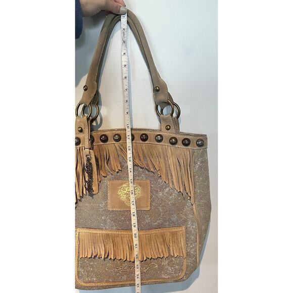Ed Hardy Tan Crossbody Bag with Fringe - Picture 11 of 15